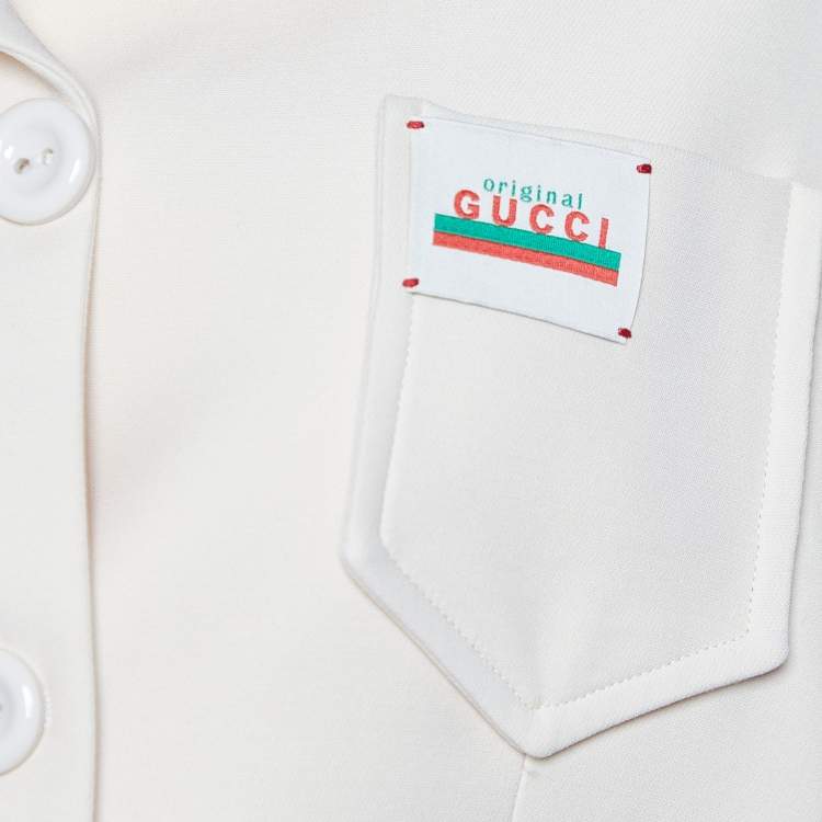 مملوكة مسبقًا Gucci Cream Silk & Wool Logo Patch Crop Jacket L