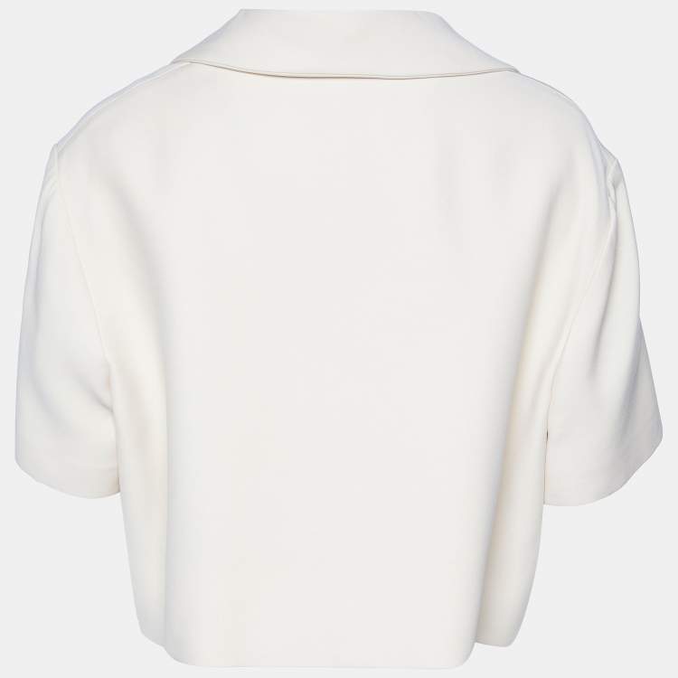 مملوكة مسبقًا Gucci Cream Silk & Wool Logo Patch Crop Jacket L