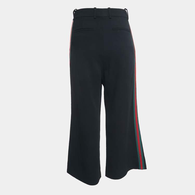Pre Owned Gucci Black Crepe Web Stripe Detailed Culottes S