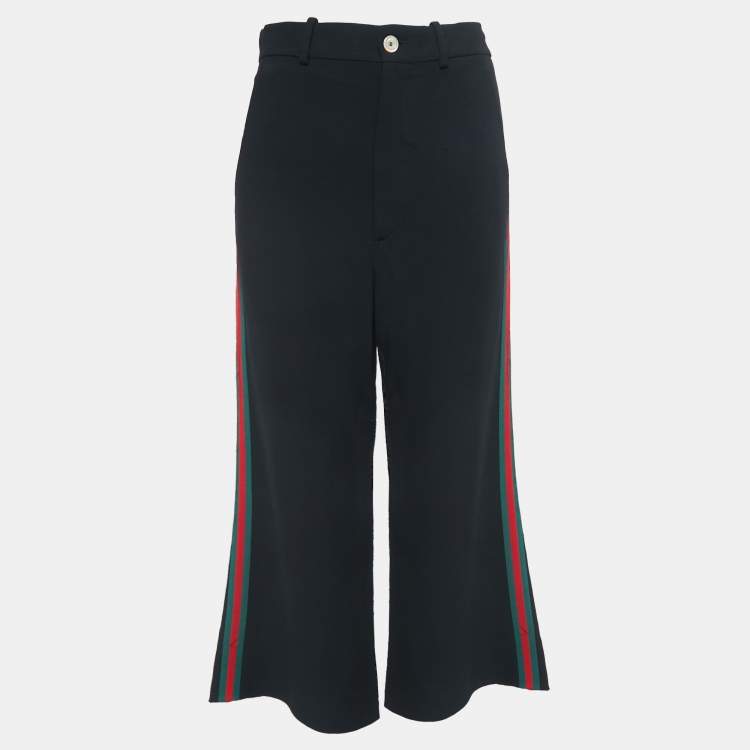 Pre Owned Gucci Black Crepe Web Stripe Detailed Culottes S