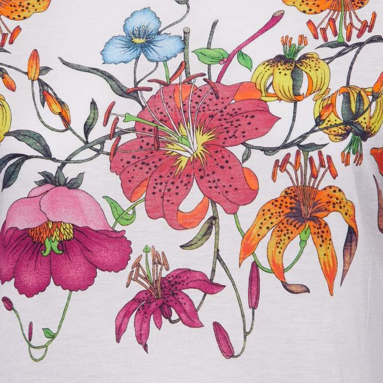 مملوكة مسبقًا Gucci White Floral Print Cotton Knit Short Sleeve T-Shirt M