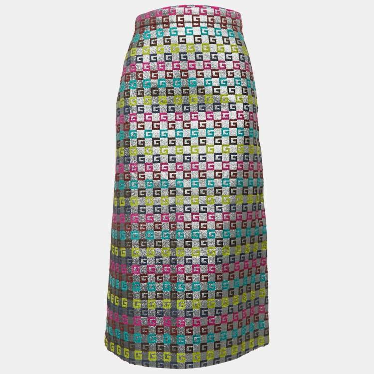Pre Owned Gucci Multicolor G Patterned Jacquard Midi Skirt S