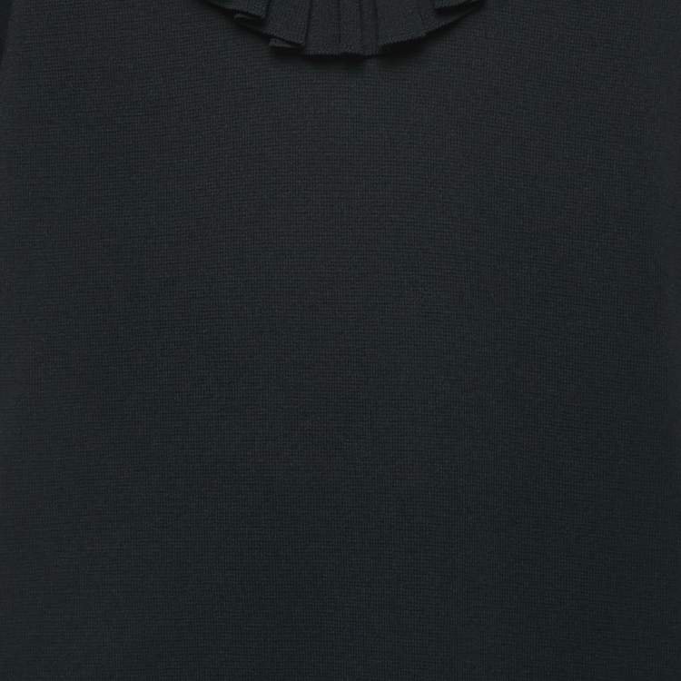 مملوكة مسبقًا Gucci Black Jersey Ruffled Neck Belt Detail A-Line Mini Dress M