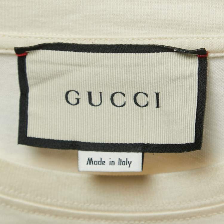 Pre Owned Gucci Cream Logo Print Cotton Short Sleeve T-Shirt XXS