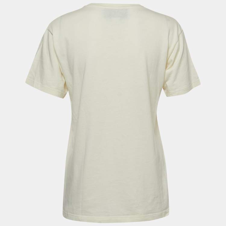 Pre Owned Gucci Cream Logo Print Cotton Short Sleeve T-Shirt XXS