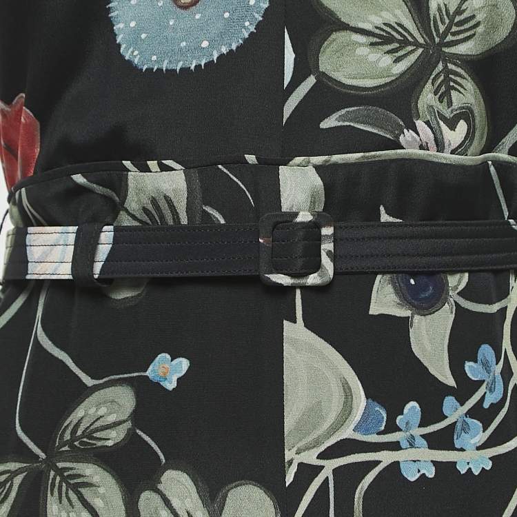 Pre Owned Gucci Black Floral Print Silk Halter Neck Slit Detail Maxi Dress S