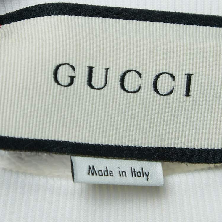 Pre Owned Gucci White Logo Embroidered Cotton Crew Neck Sweatshirt M