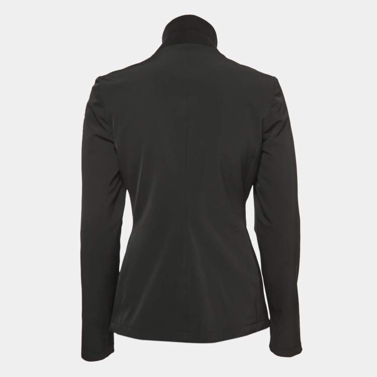 Pre Owned Gucci Black Synthetic Web Detailed Collar Zip Front Jacket S