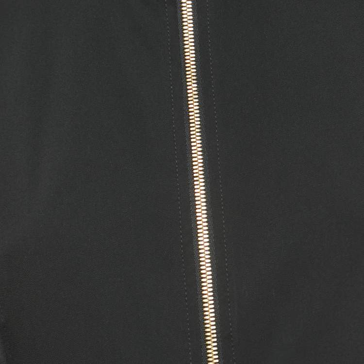 Pre Owned Gucci Black Synthetic Web Detailed Collar Zip Front Jacket S