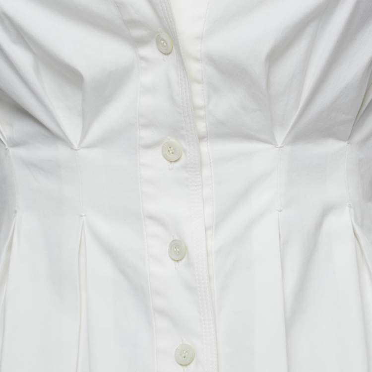 Pre Owned Gucci White Cotton Button Front Pleated Half Sleeve Shirt S