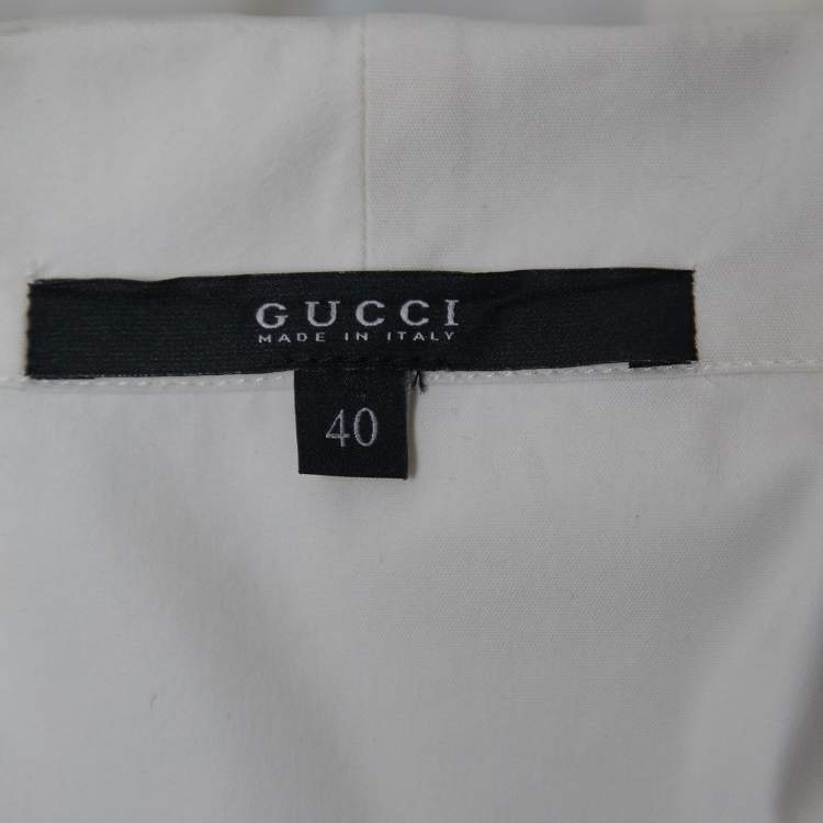 Pre Owned Gucci White Cotton Button Front Pleated Half Sleeve Shirt S