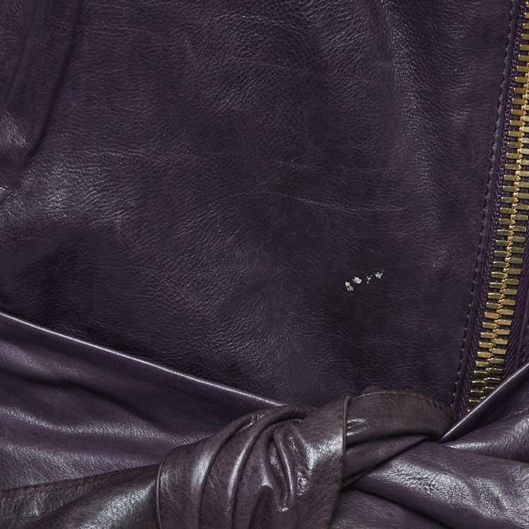 Pre Owned Gucci Purple Leather Biker Jacket M