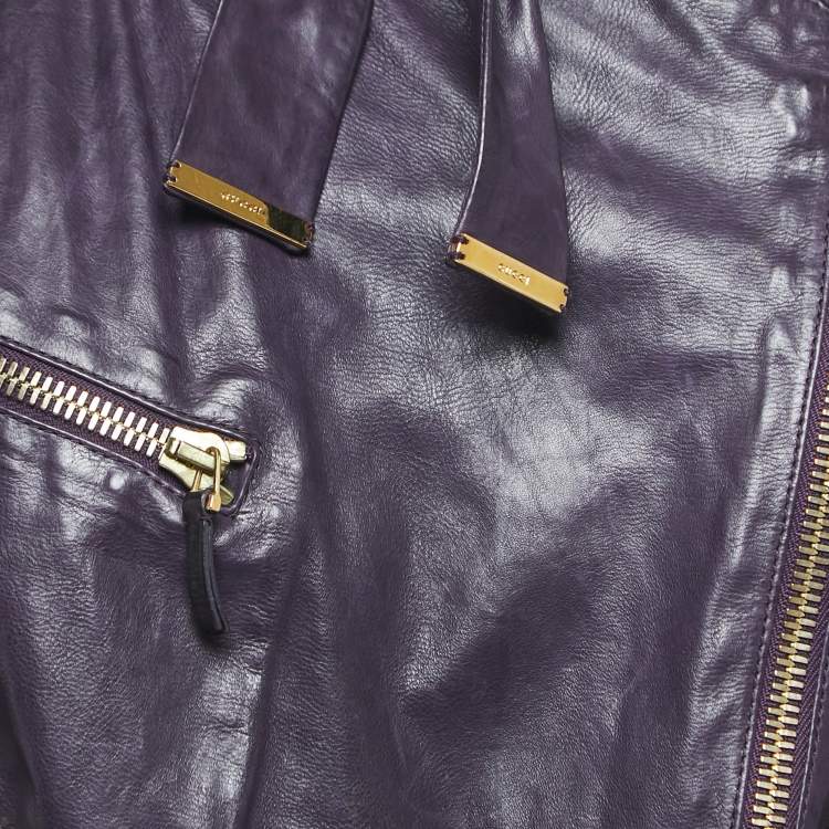 Pre Owned Gucci Purple Leather Biker Jacket M
