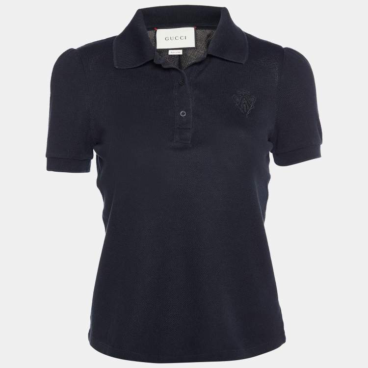 Pre Owned Gucci Black Cotton Pique Cropped Polo T-Shirt S