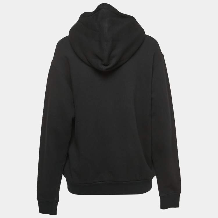 Pre Owned Gucci Black Cotton Sequined Logo Hooded Oversized Sweatshirt XS