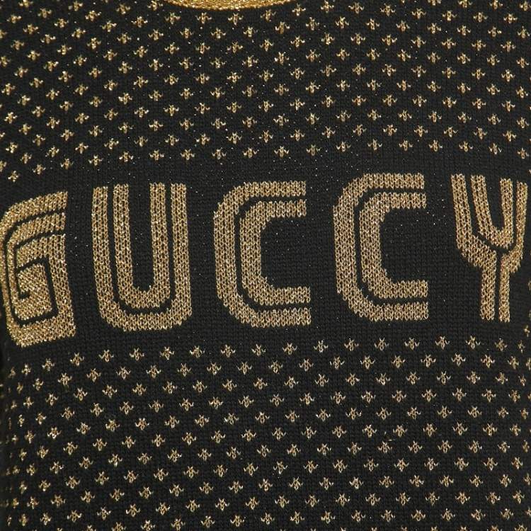 مملوكة مسبقًا Gucci Black Patterned Lurex Knit  Guccy Sega Sweater M