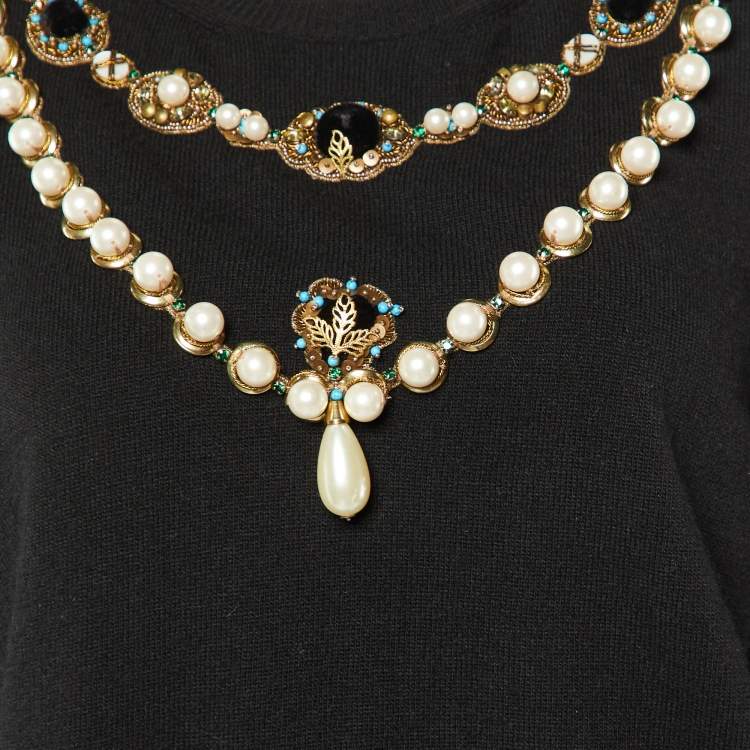 Pre Owned Gucci Black Wool Embellished Chain Sweater Top XL