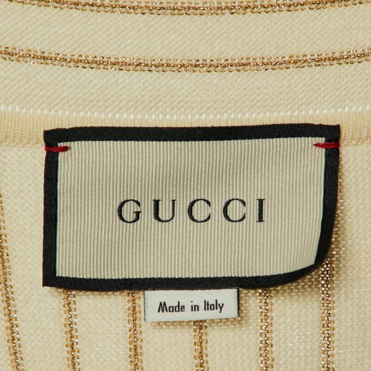 مملوكة مسبقًا Gucci Cream Lurex Wool Knit Belted Cardigan L