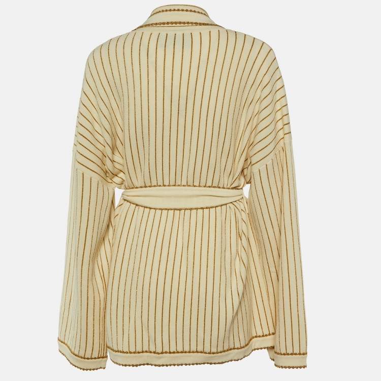 مملوكة مسبقًا Gucci Cream Lurex Wool Knit Belted Cardigan L
