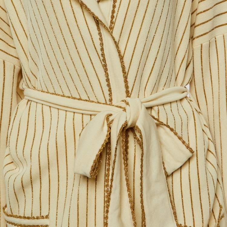مملوكة مسبقًا Gucci Cream Lurex Wool Knit Belted Cardigan L