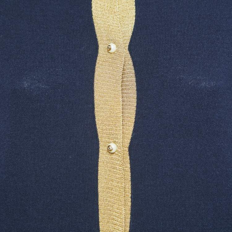 Pre Owned Gucci Navy Blue/Metallic Cashmere Buttoned Cardigan M