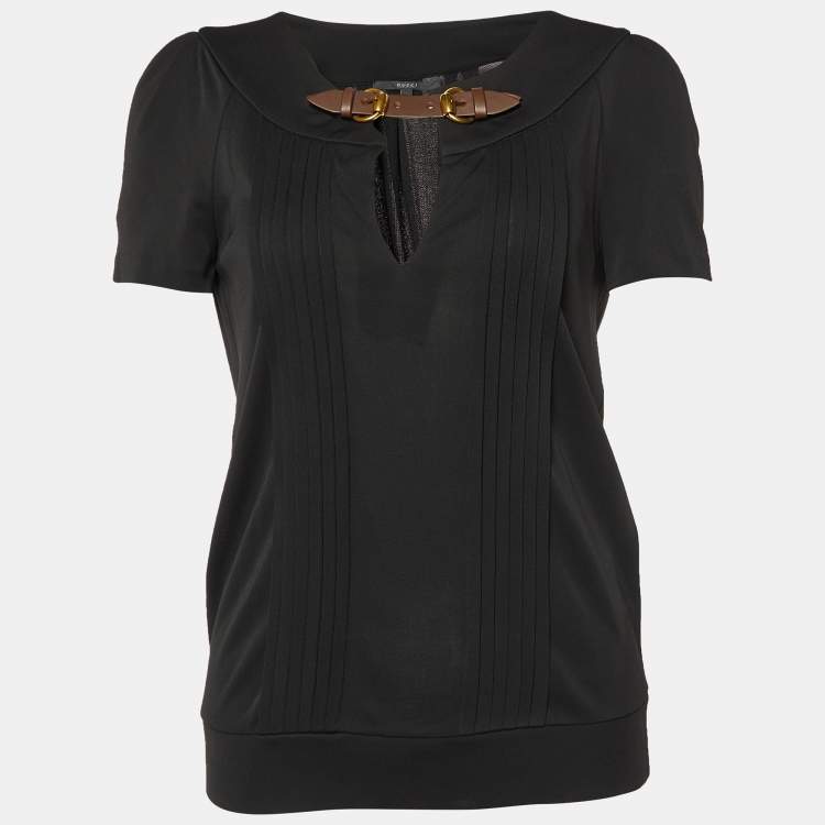 مملوكة مسبقًا Gucci Black Crepe Belt Detailed Blouse L