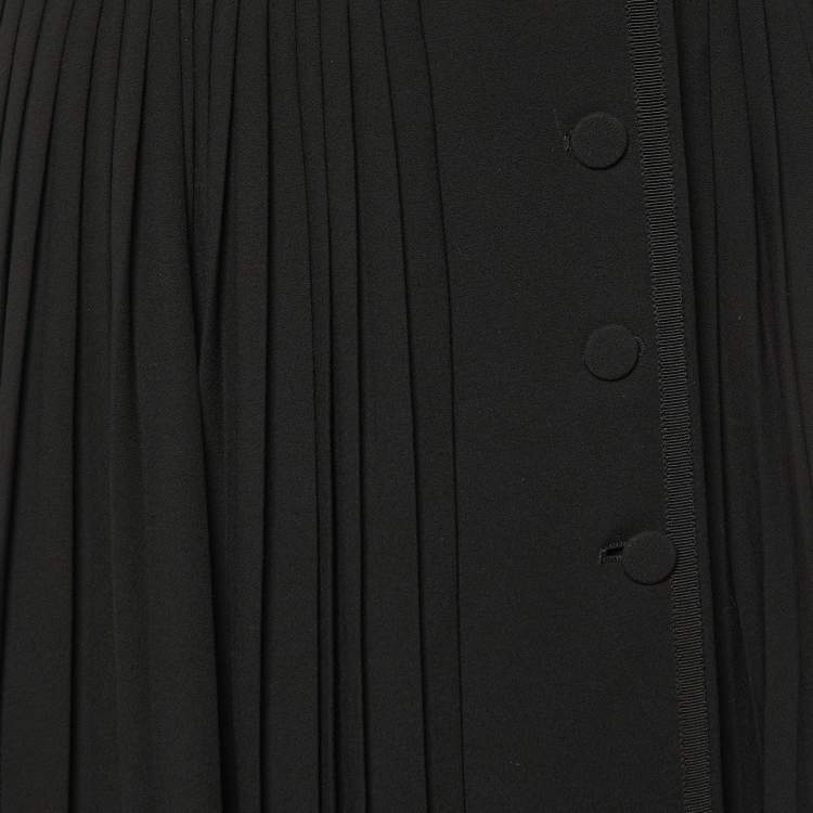 Pre Owned Gucci Black Plisse Crepe Contrast Waist Band Detail Midi Skirt M