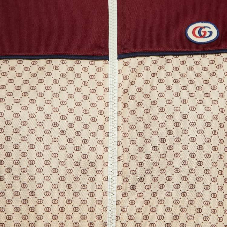 Pre Owned Gucci Multicolor Logo Print Web Stripe Detailed Zip Front Sweatshirt XXS