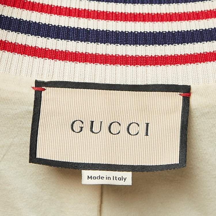 Pre Owned Gucci Multicolor Logo Print Web Stripe Detailed Zip Front Sweatshirt XXS