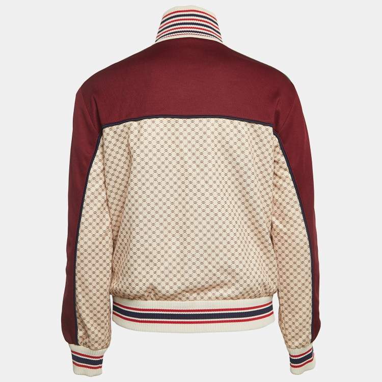 Pre Owned Gucci Multicolor Logo Print Web Stripe Detailed Zip Front Sweatshirt XXS