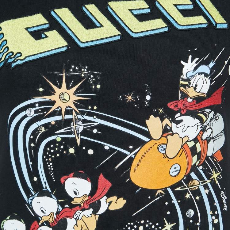 Pre Owned Gucci X Disney Black Donald Duck Rocket Print Short Sleeve T-Shirt XXS