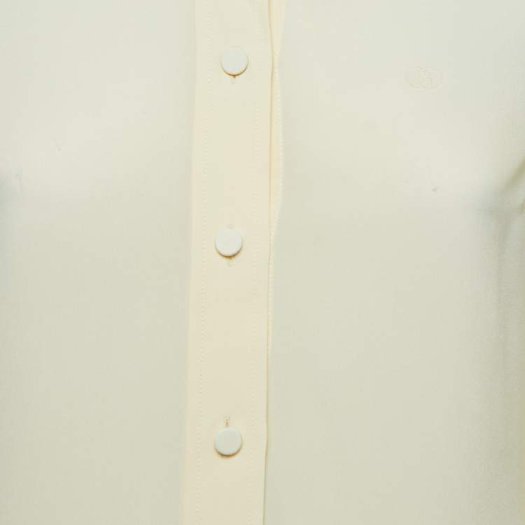 Pre Owned Gucci Cream Silk Button-Up Shirt XS