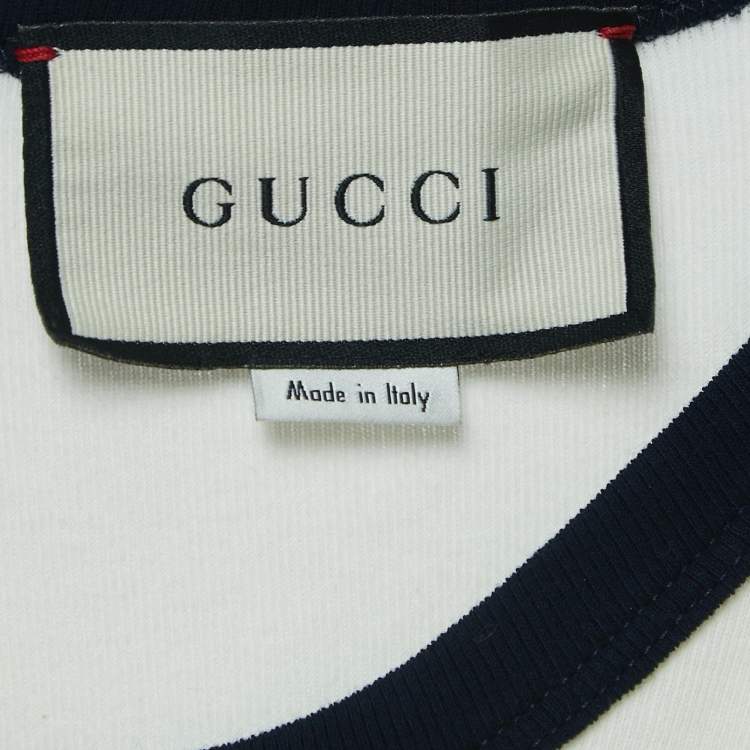 Pre Owned Gucci Cream Logo Tennis Embroidered Cotton Short Sleeve T-Shirt S