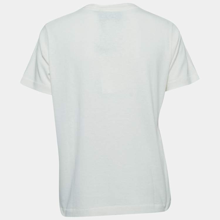 Pre Owned Gucci White Cat Embroidered Cotton T-Shirt XS