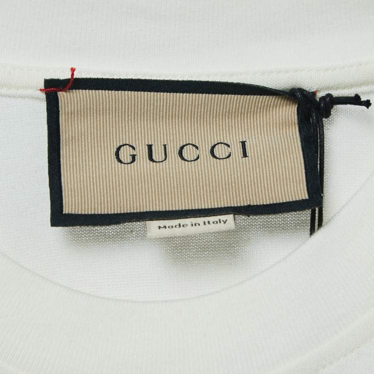Pre Owned Gucci White Cat Embroidered Cotton T-Shirt XS