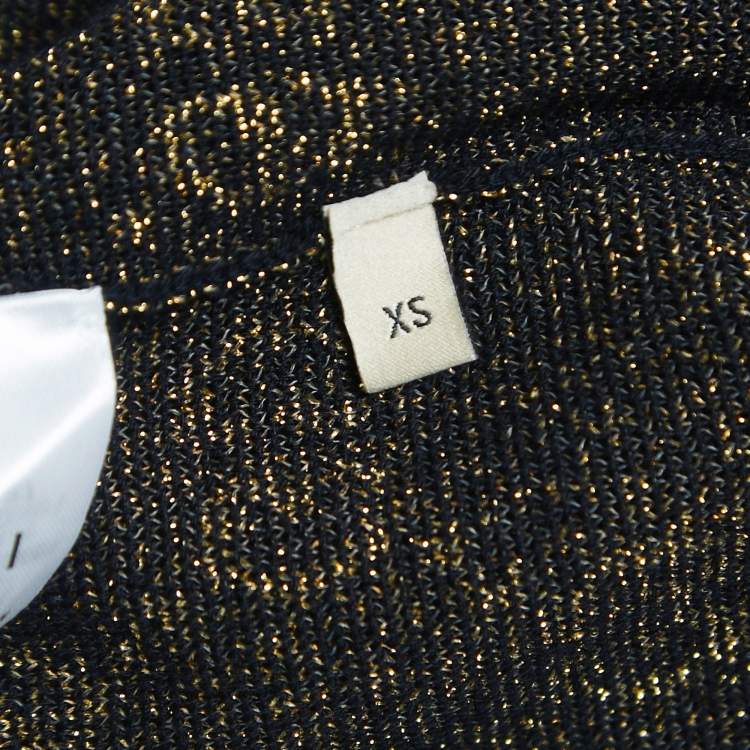 Pre Owned Gucci Navy Blue/Metallic GG Patterned Knit Top XS