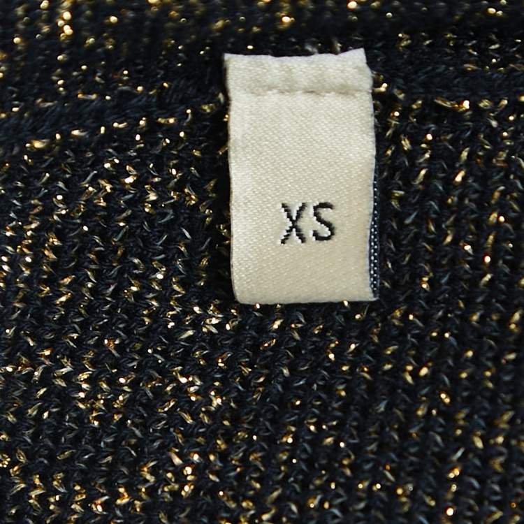 Pre Owned Gucci Navy Blue/Metallic GG Patterned Knit Top XS