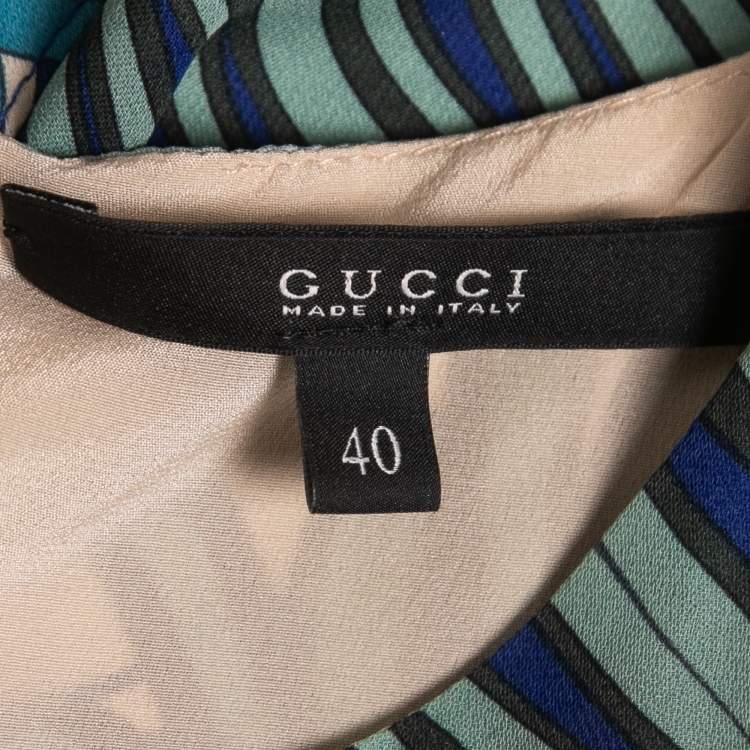 Pre Owned Gucci Blue Printed Silk Sleeveless Mini Dress S