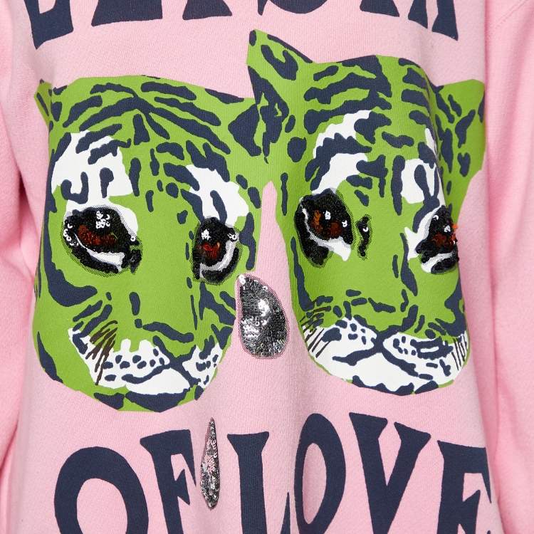 Pre Owned Gucci Pink Elisir of Love Embellished Detail Cotton Knit Sweatshirt M