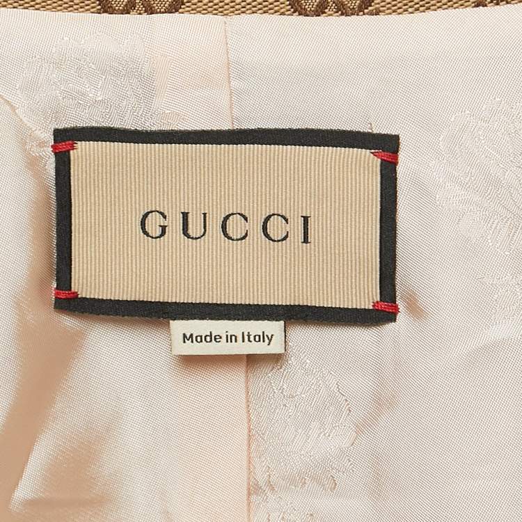 Pre Owned Gucci Brown/Beige GG Canvas Leather Detailed Jacket S