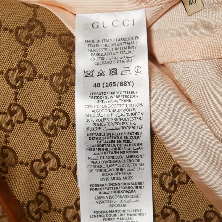 Pre Owned Gucci Brown/Beige GG Canvas Leather Detailed Jacket S