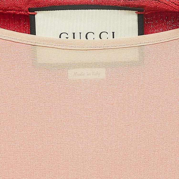 Pre Owned Gucci Red Lurex Knit Lace Trimmed Sleeveless Long Dress S