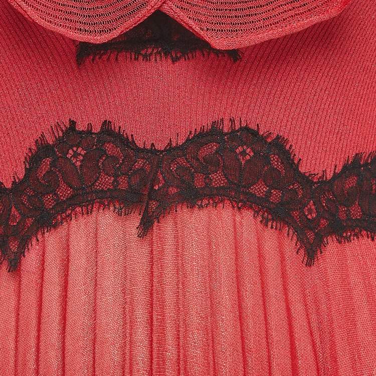 Pre Owned Gucci Red Lurex Knit Lace Trimmed Sleeveless Long Dress S
