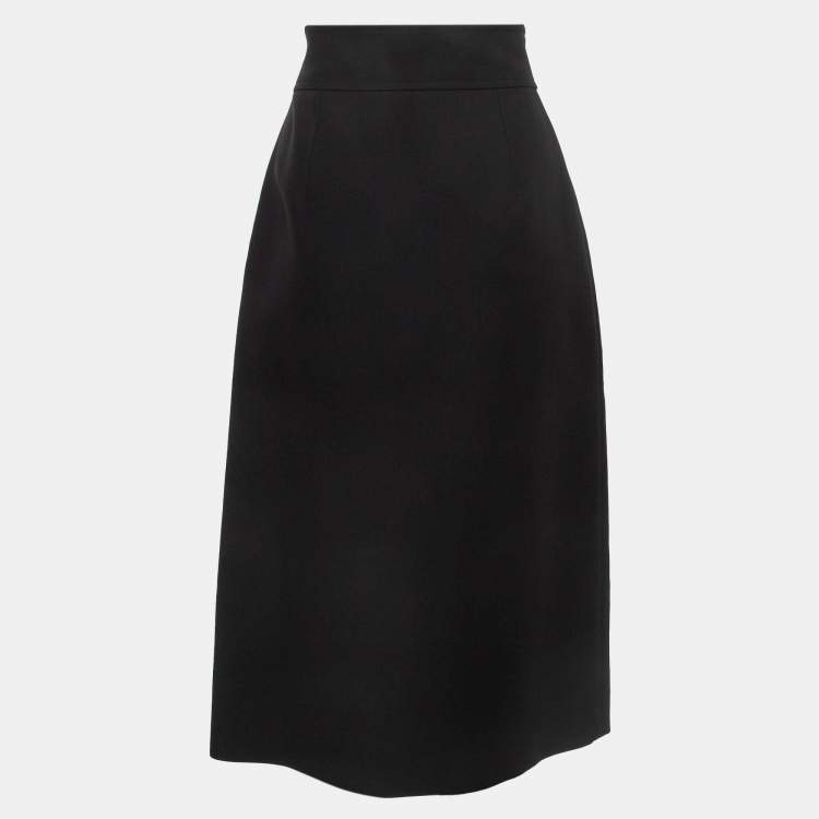 Pre Owned Gucci Black Wool Blend Midi Skirt M