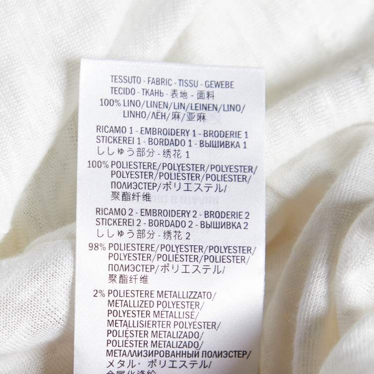 Pre Owned Gucci White Linen Knit Embroidered Detail T-Shirt S