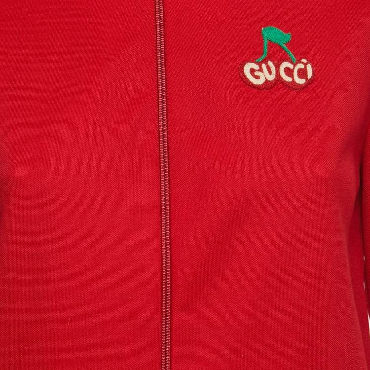 Pre Owned Gucci Red Jersey Logo Embroidered Track Jacket S