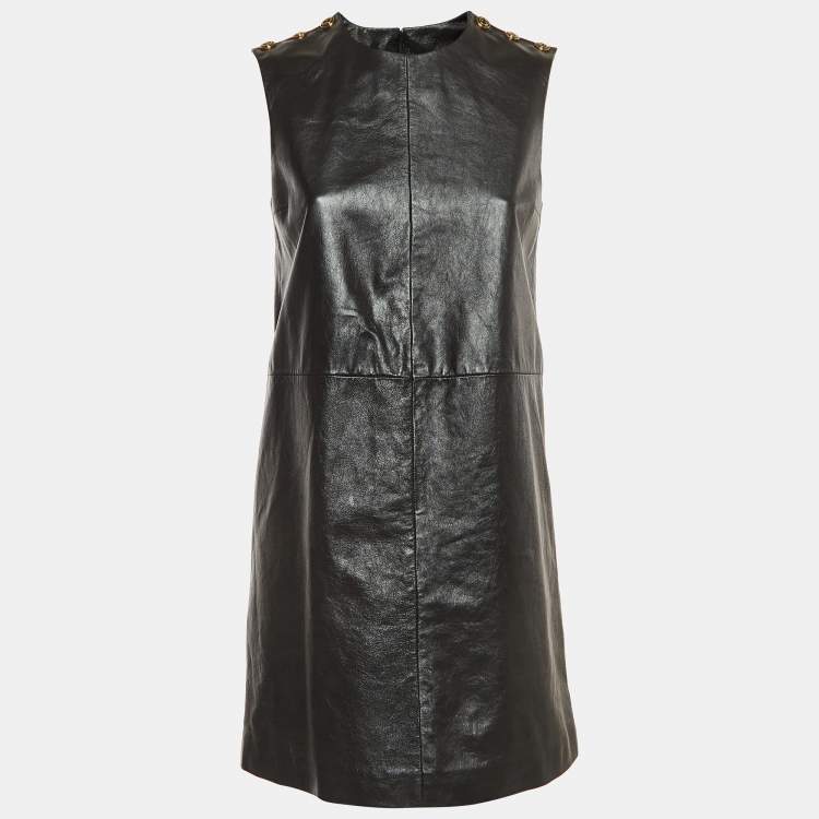 Pre Owned Gucci Black Leather Sleeveless Mini Dress S