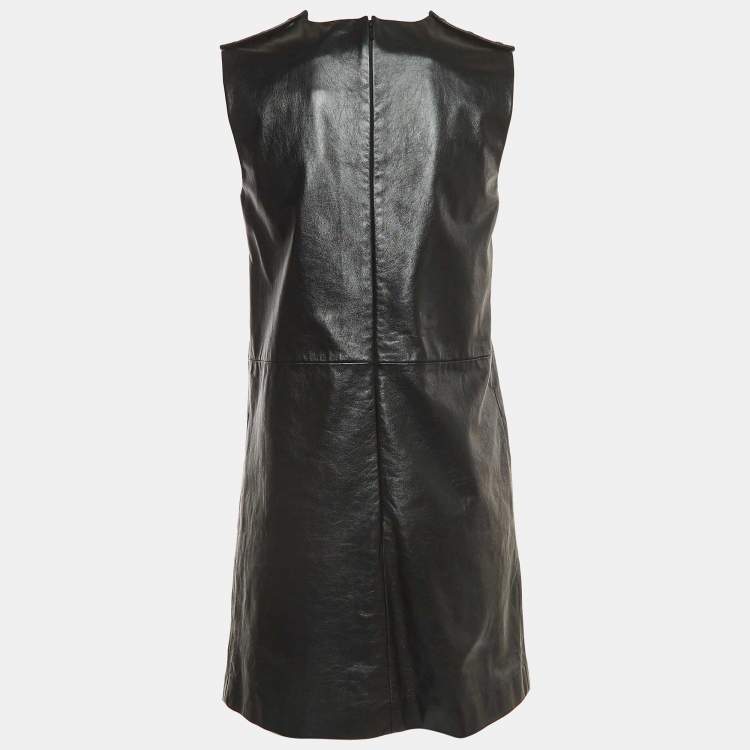 Pre Owned Gucci Black Leather Sleeveless Mini Dress S