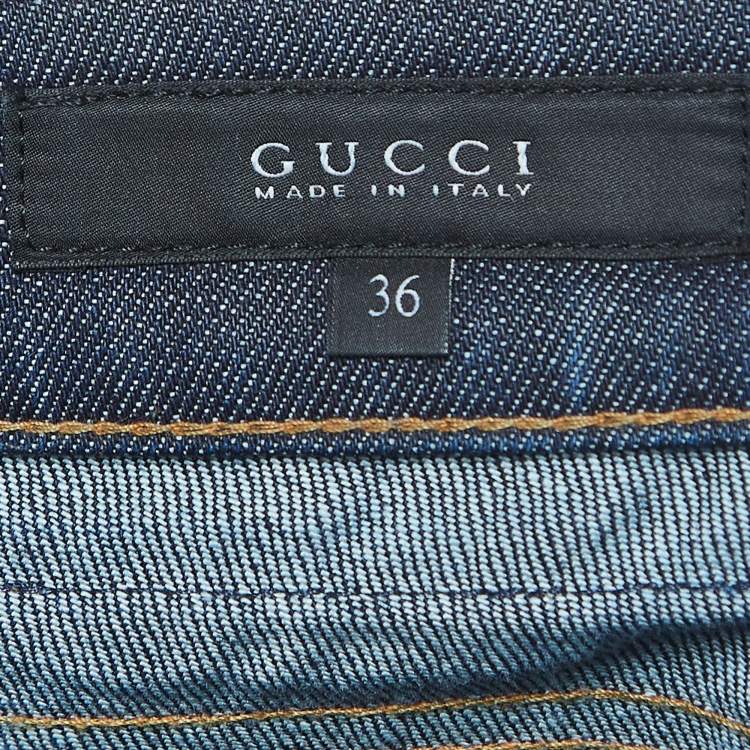 Pre Owned Gucci Dark Blue Washed Denim Chain Detailed Leggings XS