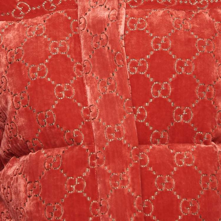 Pre Owned Gucci Red Velvet GG Jacquard Down Jacket M